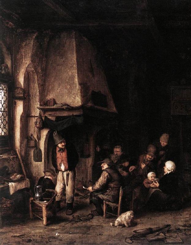 OSTADE, Adriaen Jansz. van Interior of a Farmhouse with Skaters ag oil painting picture